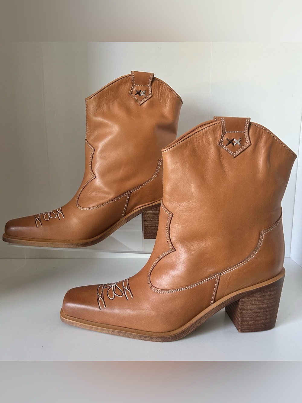 Free People Tan Leather Western Ankle Booties - Picture 3 of 7